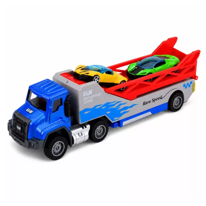 LEAN TOYS Camión con rampa transportador lanzador coche muelles propulsión 1:55