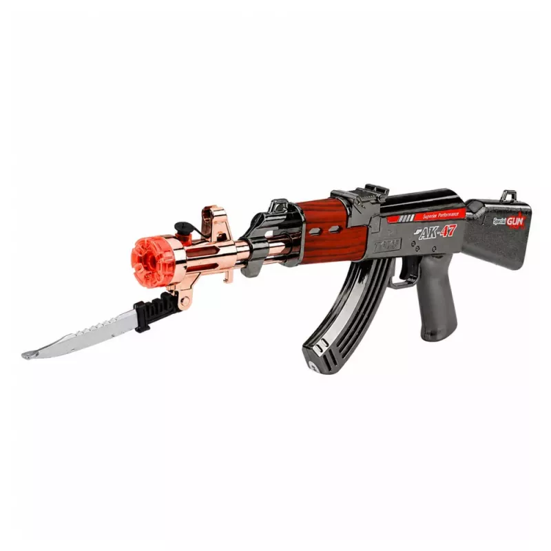 LEAN TOYS Rifle AK47, arma de imitación a pilas con cuchillo, efecto de humo, luces y sonidos