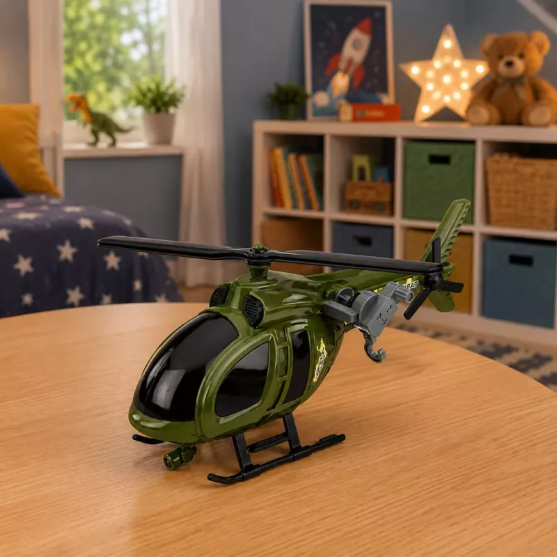 LEAN TOYS Helicóptero militar con gancho, luces y sonidos verde