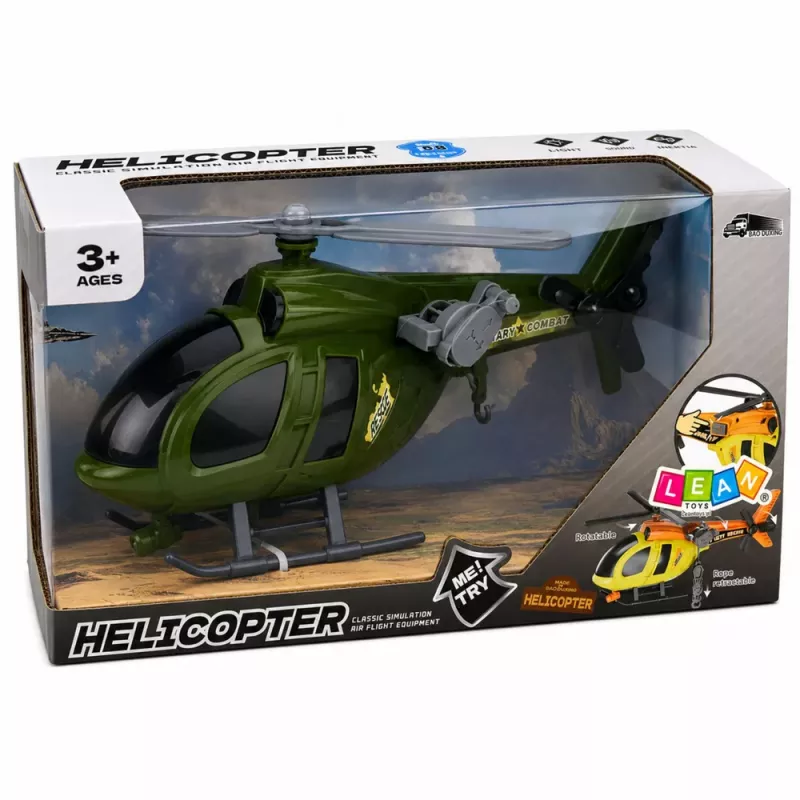 LEAN TOYS Helicóptero militar con gancho, luces y sonidos verde