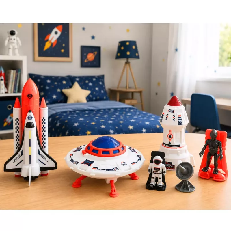 LEAN TOYS Set nave espacial OVNI cohete transbordador alienígena cosmonauta antena
