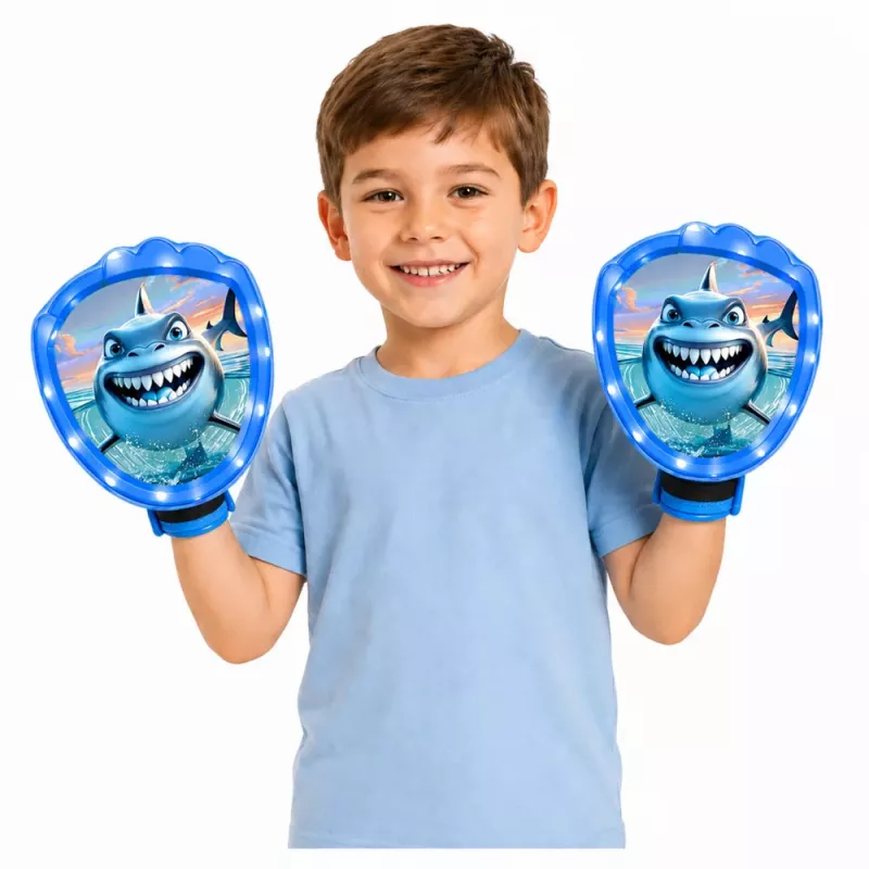 LEAN TOYS Juego Arcade de Lanzar, Atrapar, Palas, Pelotas Luminosas, Tiburón LED