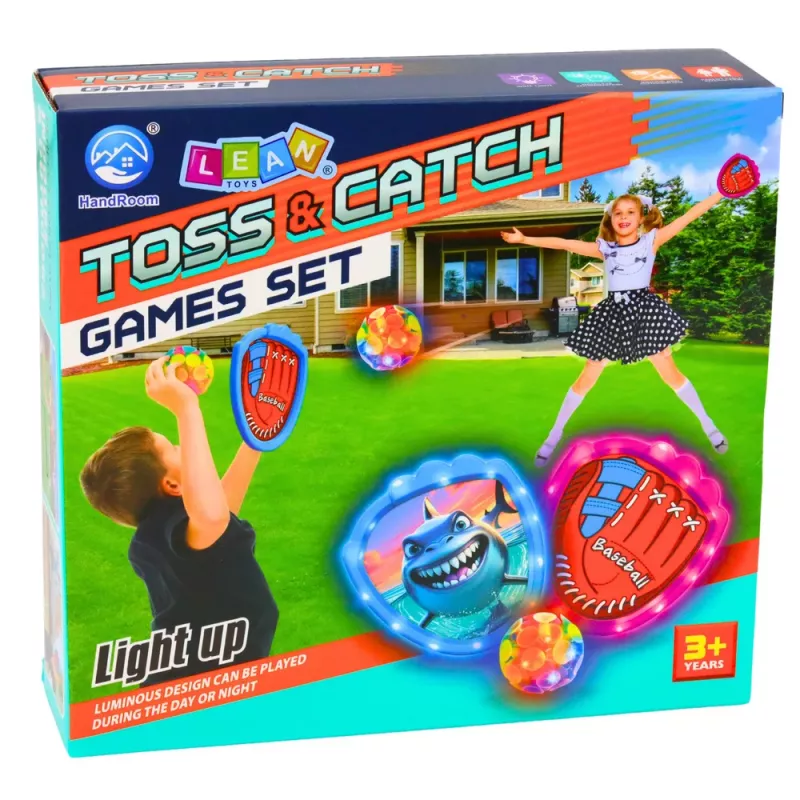 LEAN TOYS Juego Arcade de Lanzar, Atrapar, Palas, Pelotas Luminosas, Tiburón LED