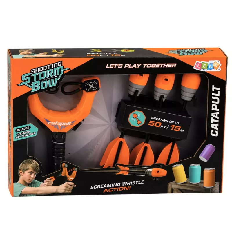 LEAN TOYS Set Deportivo de Habilidad Tirachinas con Flechas Silbadoras Naranja 15M