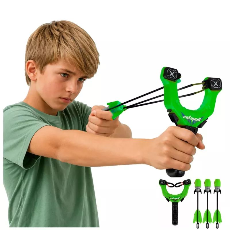 LEAN TOYS Set Arcade Deportivo Tirachinas con Flechas de Espuma Silbadoras 15M