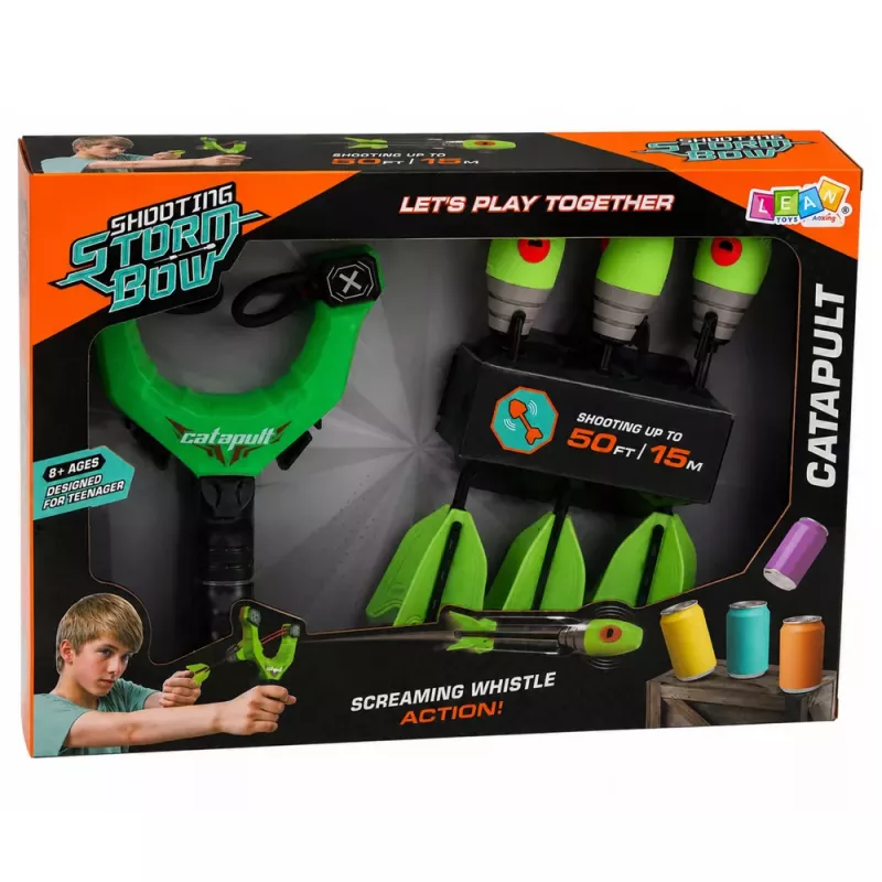 LEAN TOYS Set Arcade Deportivo Tirachinas con Flechas de Espuma Silbadoras 15M