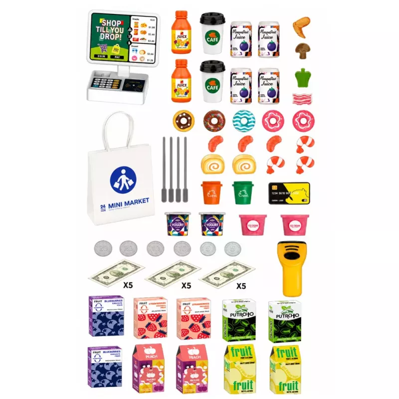 LEAN TOYS Escáner de Caja de Supermercado Dispensador de Bebidas Luces Sonidos 65 Piezas
