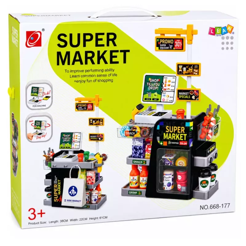 LEAN TOYS Escáner de Caja de Supermercado Dispensador de Bebidas Luces Sonidos 65 Piezas