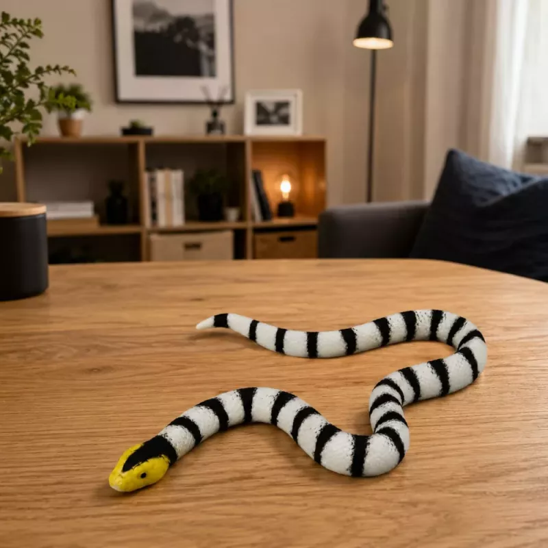 LEAN TOYS Figura de Serpiente de Goma Elástica Realista Blanco y Negro 33 cm