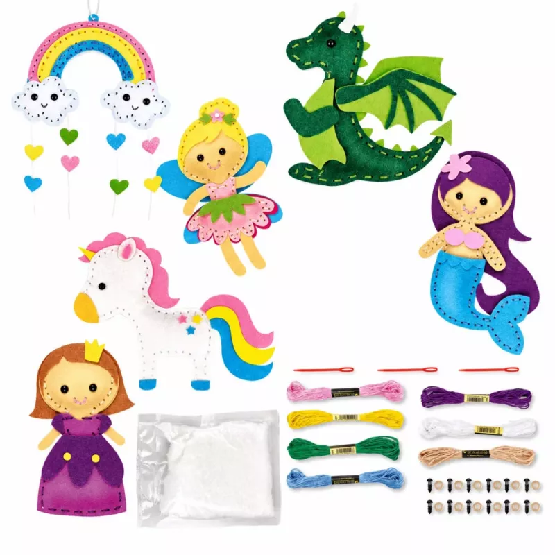 LEAN TOYS Set Creativo de Peluches de Fieltro para Coser Cuento de Hadas DIY 6 Uds.
