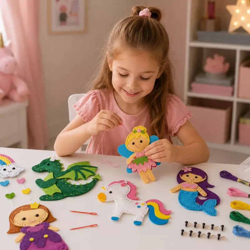 LEAN TOYS Set Creativo de Peluches de Fieltro para Coser Cuento de Hadas DIY 6 Uds.