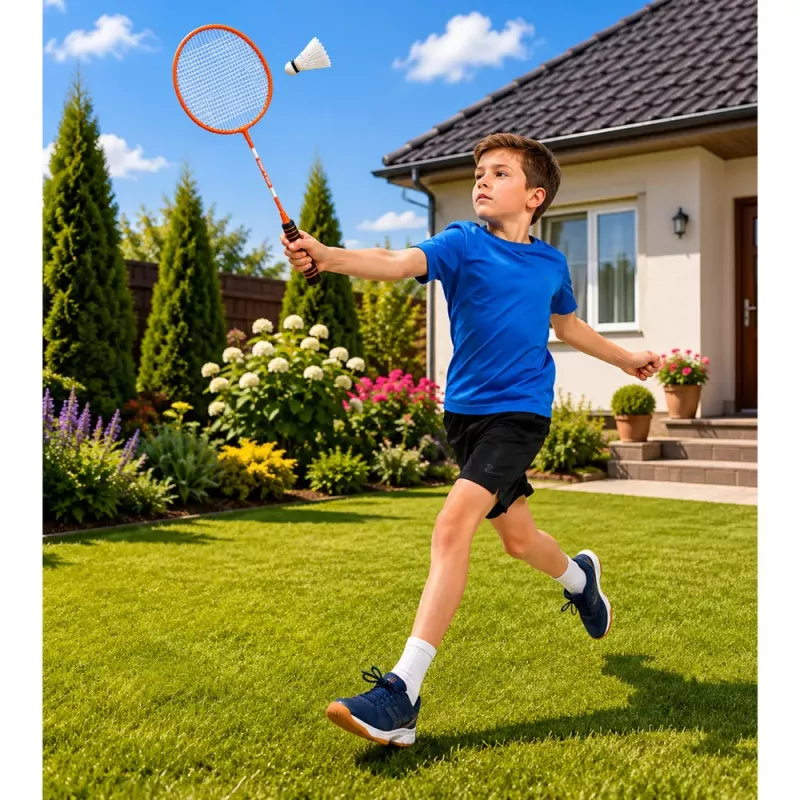 LEAN TOYS Set de Bádminton, 3 Palas, Volantes, Bolsa Naranja