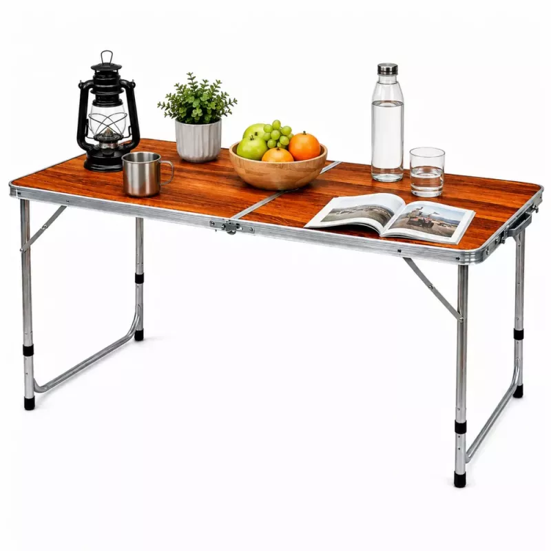 LEAN Mesa de Camping Plegable Altura Ajustable Maleta Madera