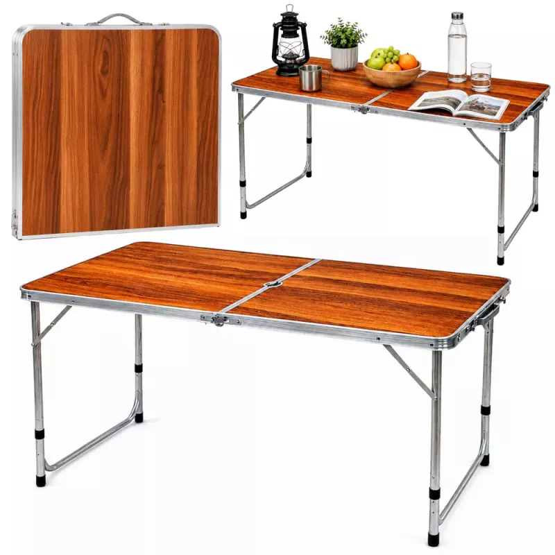 LEAN Mesa de Camping Plegable Altura Ajustable Maleta Madera