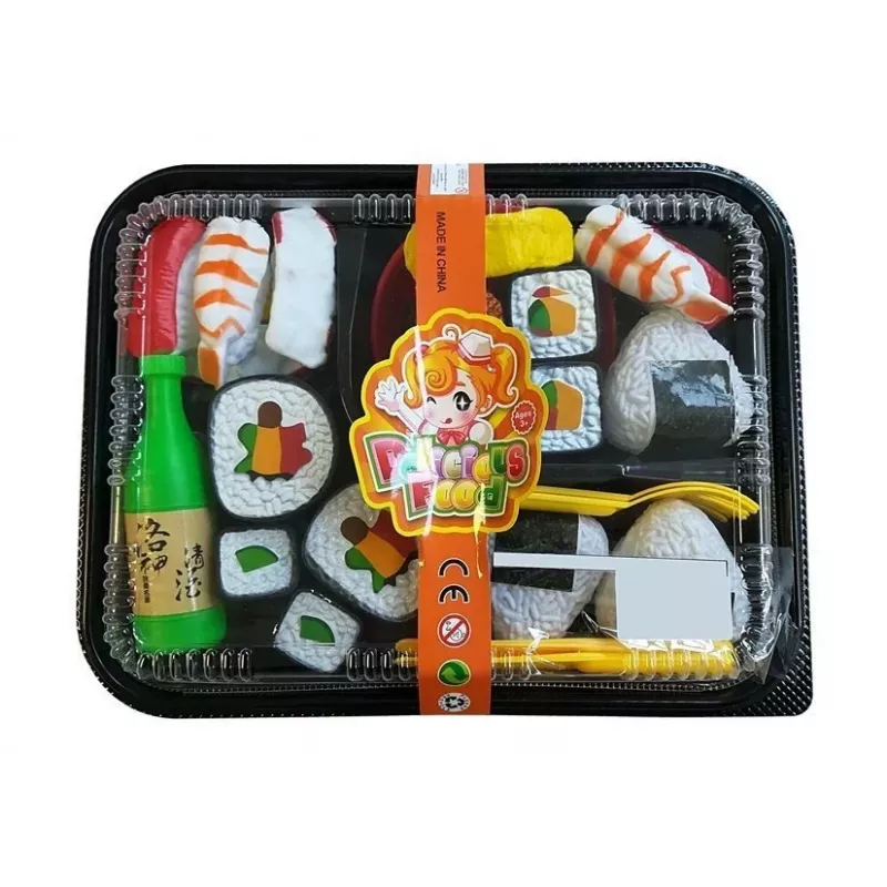 LEAN TOYS Set de sushi infantil con cubiertos - Juguete de madera de 27 piezas para juego de roles