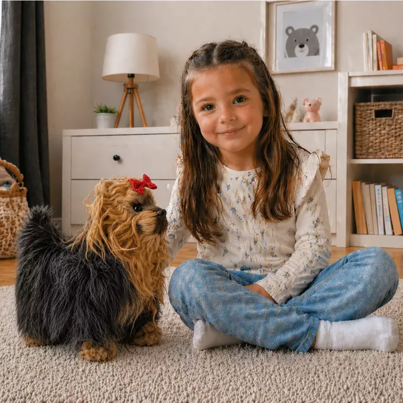 LEAN TOYS Perro York interactivo se mueve ladra marrón-negro
