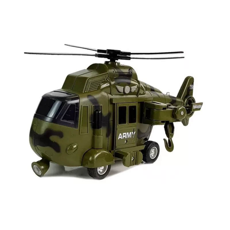 LEAN TOYS Helicóptero de rescate militar 1:16 gancho sonido luz
