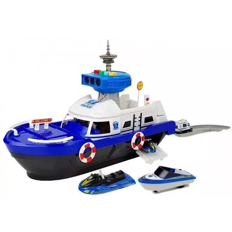 LEAN TOYS Barco de transporte policial con coches, sonidos y luces