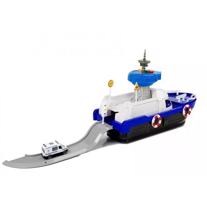 LEAN TOYS Barco de transporte policial con coches, sonidos y luces