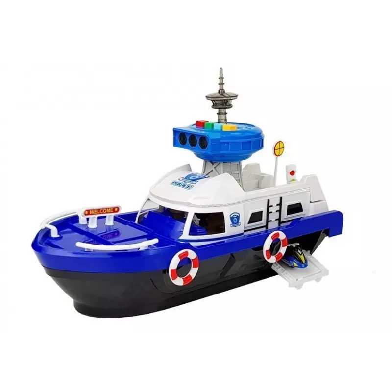 LEAN TOYS Barco de transporte policial con coches, sonidos y luces