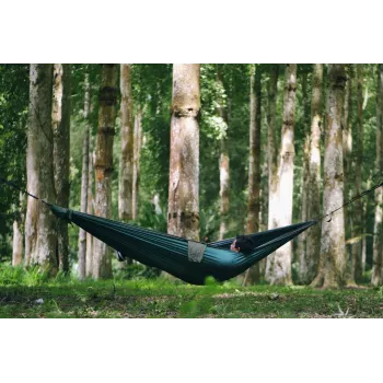 Ticket To The Moon TRAVEL HAMMOCK - Hamaca original para 2 personas, nailon, verde oscuro y gris claro