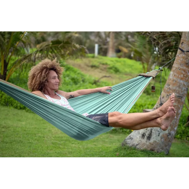Ticket To The Moon TRAVEL HAMMOCK - Hamaca original para 2 personas, nailon, verde oscuro y gris claro