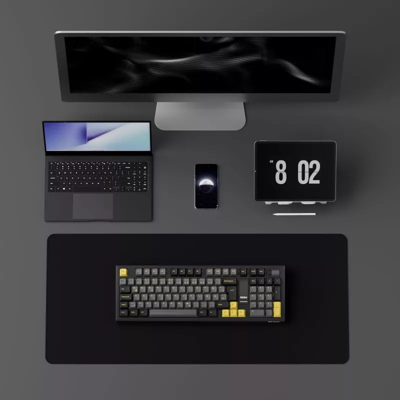 AKKO 5098B Teclado mecánico, 98 teclas, negro y dorado, hot-swappable, RGB, triple modo (USB-C/2.4GHz/Bluetooth 5.0), switches lineales Akko CS Jelly White, teclas PBT ASA, 3000mAh