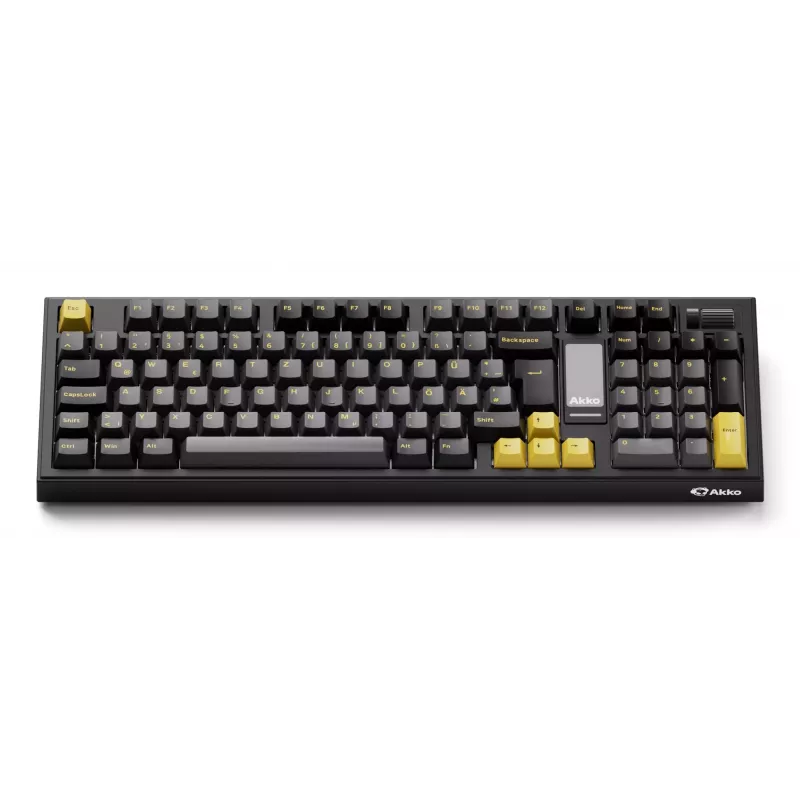 AKKO 5098B Teclado mecánico, 98 teclas, negro y dorado, hot-swappable, RGB, triple modo (USB-C/2.4GHz/Bluetooth 5.0), switches lineales Akko CS Jelly White, teclas PBT ASA, 3000mAh