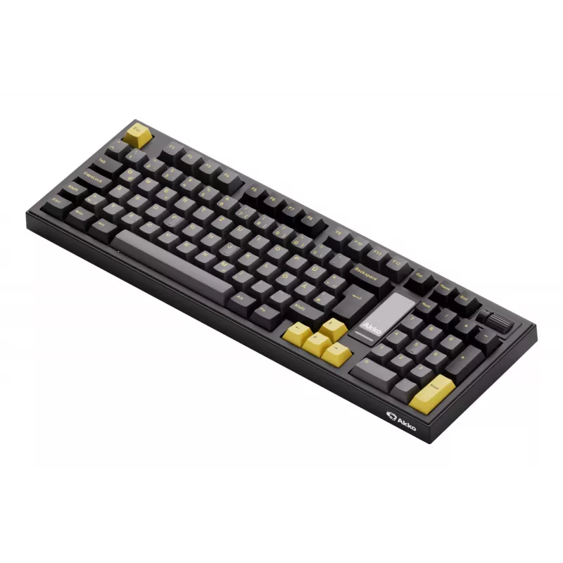 AKKO 5098B Teclado mecánico, 98 teclas, negro y dorado, hot-swappable, RGB, triple modo (USB-C/2.4GHz/Bluetooth 5.0), switches lineales Akko CS Jelly White, teclas PBT ASA, 3000mAh