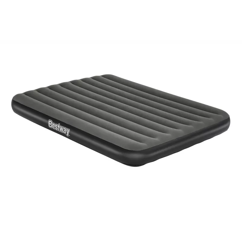 Bestway Pavillo Colchón de aire inflable Queen 203x152x25 cm con bomba de pie integrada, superficie flocada, construcción Coil-Beam, gris/azul