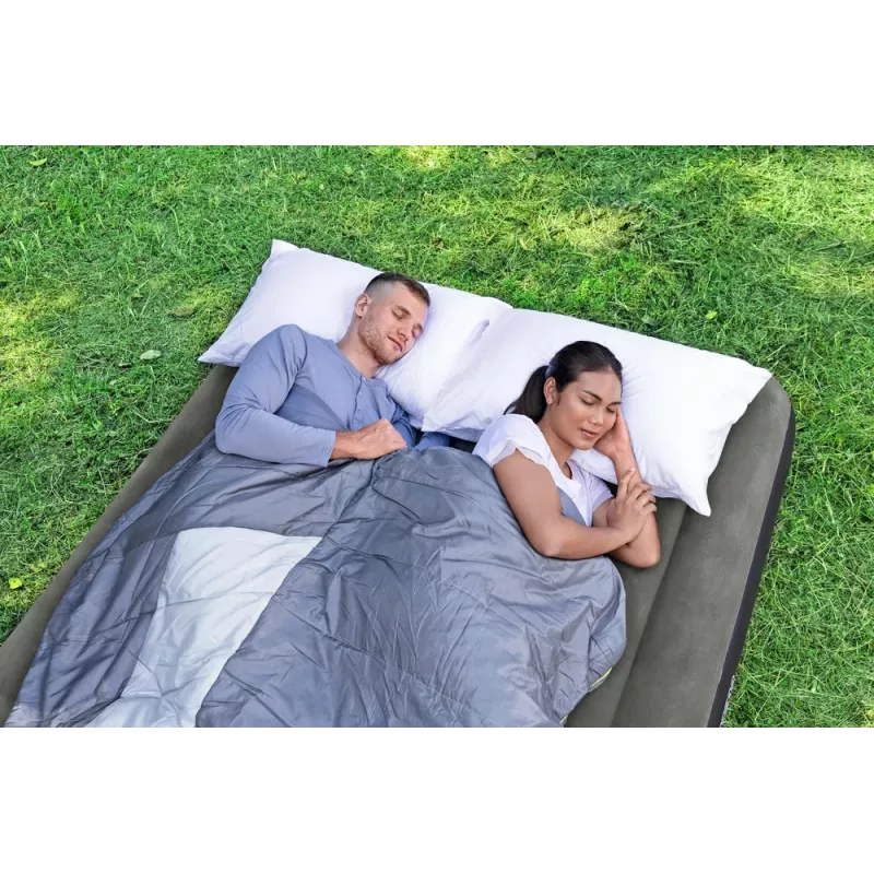 Bestway Pavillo Colchón de aire inflable Queen 203x152x25 cm con bomba de pie integrada, superficie flocada, construcción Coil-Beam, gris/azul