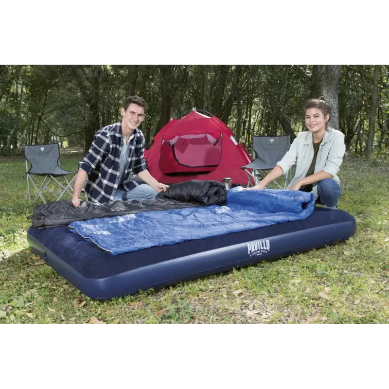 Bestway Colchón hinchable 191 x 137 x 22 cm doble Flocked Top Coil Beam azul/gris 67002