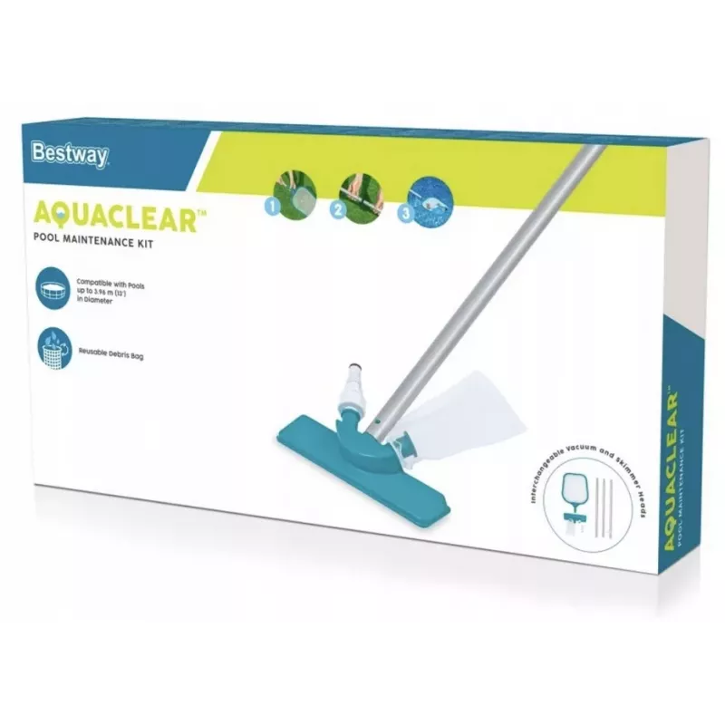 Bestway Flowclear Kit de limpieza para piscina 58013 - cabezal de aspiración, red skimmer, cepillo, mango de aluminio
