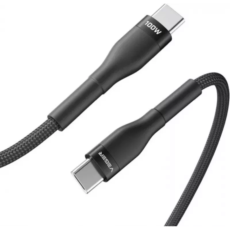 VEGER Cable USB-C a USB-C PD 100W 1,5 m, Negro
