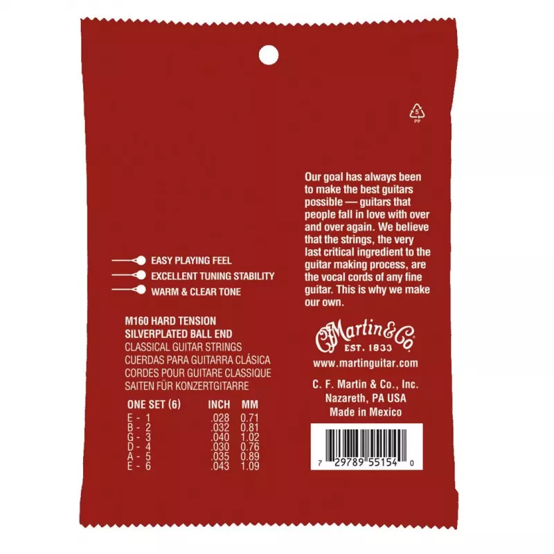 Martin M160 Classical Hard Tension (28-43) Cuerdas para guitarra clásica
