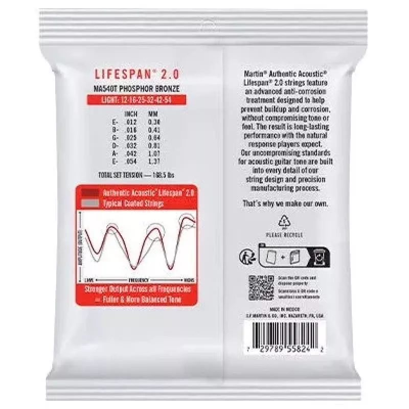 Martin MA540T Light (12-54) Cuerdas para guitarra acústica - Phosphor Bronze, Lifespan 2.0