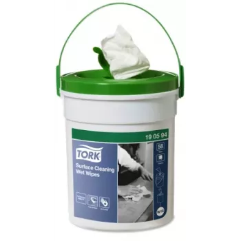 TORK 190594 toallitas de limpieza de superficies, 58 uds., 27 x 27 cm, blanco, sin perfume, dispensador recargable