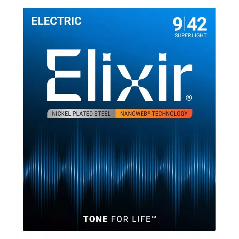 Elixir Strings 12002 cuerdas para guitarra eléctrica Nanoweb, Super Light .009-.042, pack de 6
