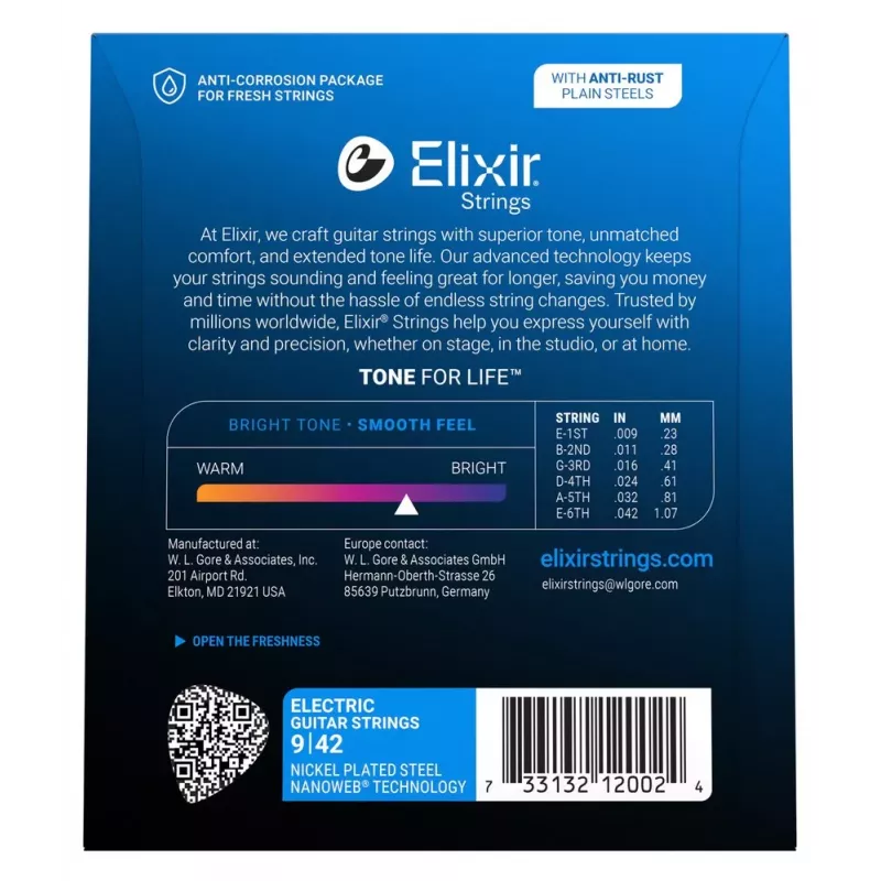 Elixir Strings 12002 cuerdas para guitarra eléctrica Nanoweb, Super Light .009-.042, pack de 6