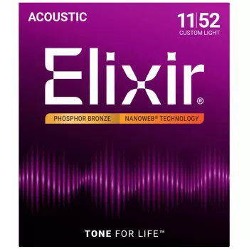 Elixir Strings 16027 cuerdas para guitarra acústica Phosphor Bronze Custom Light NANOWEB (11-52)