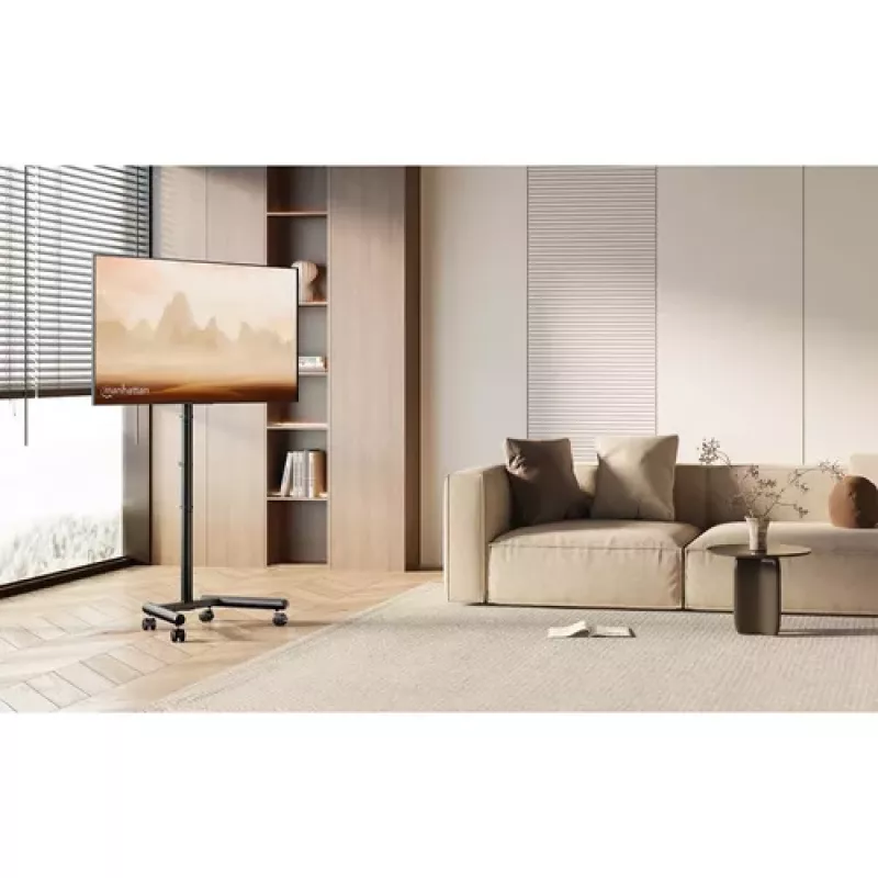 MANHATTAN Soporte compacto para TV y monitor con ruedas 13-50 inch inclinable y regulable en altura, hasta 20 kg, negro (462464)