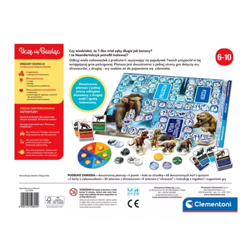 Juego de Mesa Quiz Dinosaurios y Prehistoria Edición Edad de Hielo Idioma Polaco Clementoni 50804
