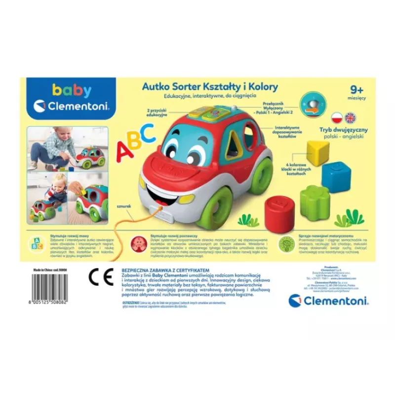 Clementoni Coche Interactivo Clasificador de Formas y Colores (Polaco e Inglés) 50808