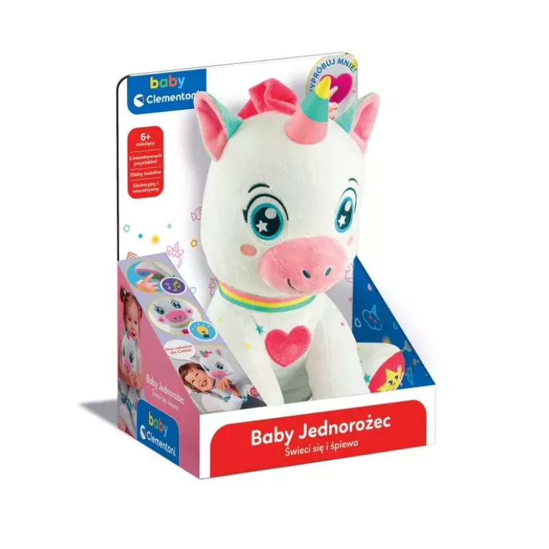 Clementoni Sweet Peluche Interactivo Unicornio Luces y Canta Idioma Polaco 50937