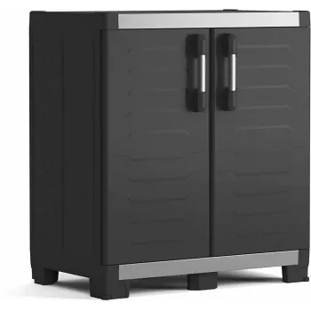 KETER GARAGE CABINET XL IT - Armario de resina de alta resistencia con 4 baldas ajustables, puertas dobles con cierre, gris/negro