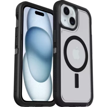 OtterBox Defender Series XT Tapa trasera transparente con imanes compatible con MagSafe para Apple iPhone 13 14 15 16e - Dark Side (transparente/negro) 77-98196