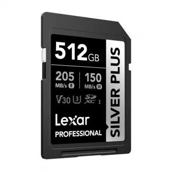 Lexar Professional SILVER PLUS SDXC 512GB Tarjeta de memoria, UHS-I, U3, V30, A2, hasta 200 MB/s lectura, 140 MB/s escritura