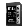 Lexar Professional SILVER PLUS SDXC 512GB Tarjeta de memoria, UHS-I, U3, V30, A2, hasta 200 MB/s lectura, 140 MB/s escritura