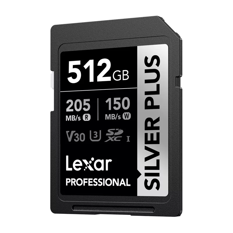 Lexar Professional SILVER PLUS SDXC 512GB Tarjeta de memoria, UHS-I, U3, V30, A2, hasta 200 MB/s lectura, 140 MB/s escritura
