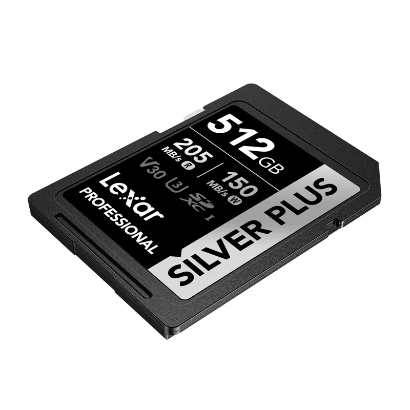 Lexar Professional SILVER PLUS SDXC 512GB Tarjeta de memoria, UHS-I, U3, V30, A2, hasta 200 MB/s lectura, 140 MB/s escritura